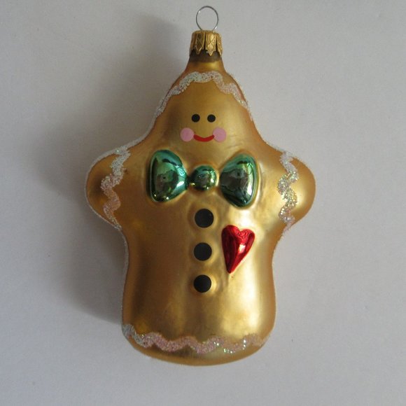 Glass Gingerbread Man Christmas Ornament Columbia Kurt Adler Hand Painted Vtg - Picture 1 of 10